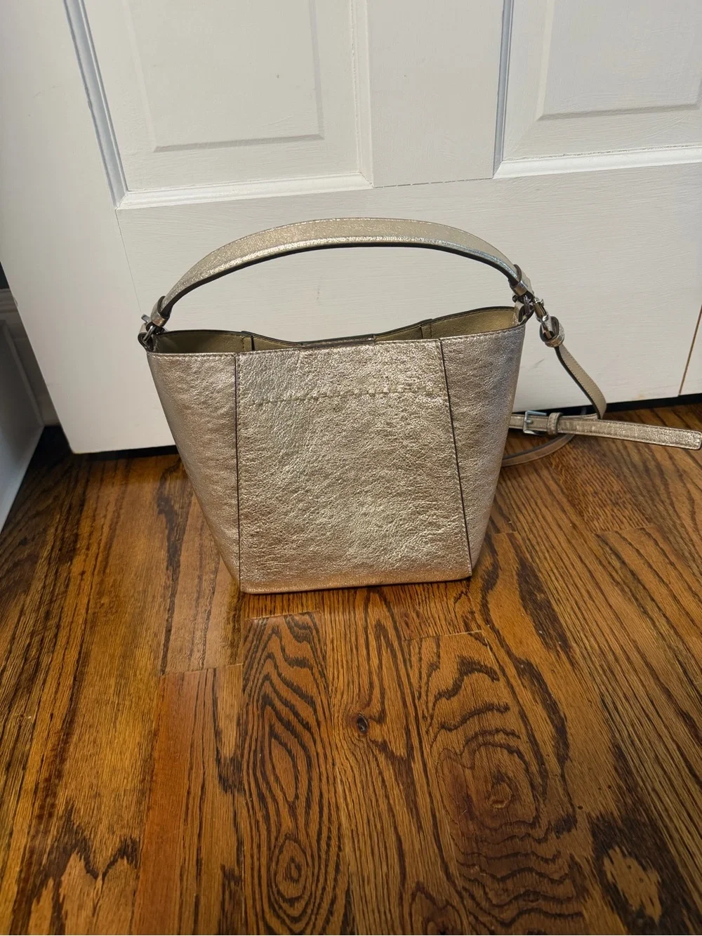 Tory Burch Metallic Gold Leather Shoulder Bucket Bag